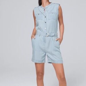 White House Black Market Denim Chambray Jumpsuit Romper Shorts Size 12 Petite